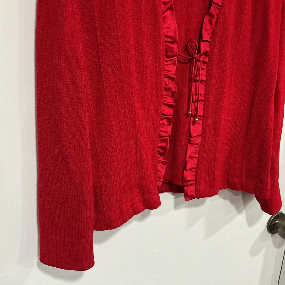 St. John Evening Knit Cardigan Set, Ruffle Trim And Tie Closure, Red, 6 - Picture 2 of 16